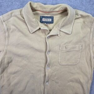 32 Bar Blues Shirt Mens XL Yellow Waffle Knit Short Sleeve Button Down Casual